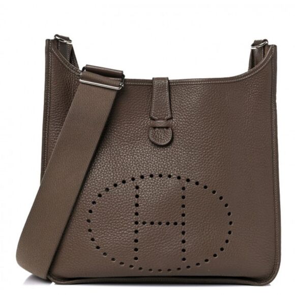 Hermes Handbags - Hermes Taurillon Clemence Evelyne III PM Etoupe
